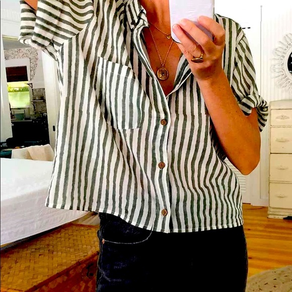 Emerson Fry Tops - Emerson Fry Boxy Top- Moss Stripe